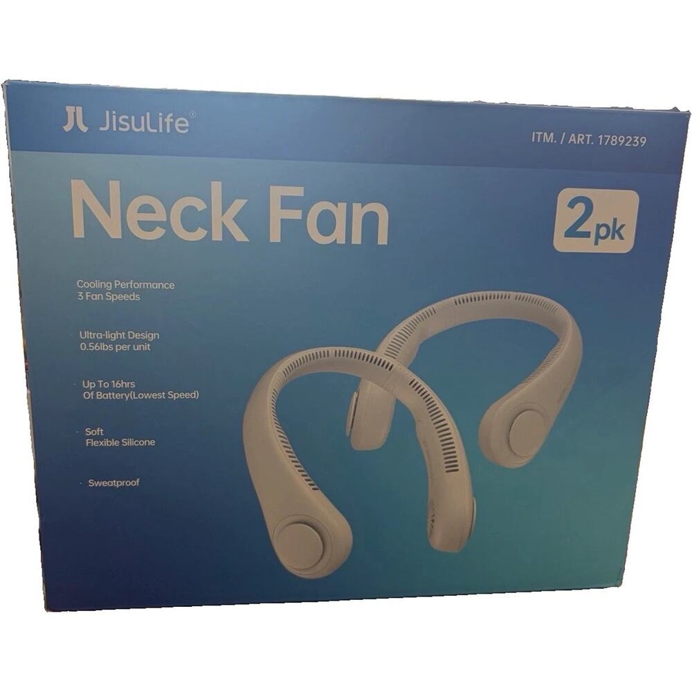 Jisulife Life 3 Neck Fan 2-Pack Rechargeable USB-C Bladeless 3-Speed White